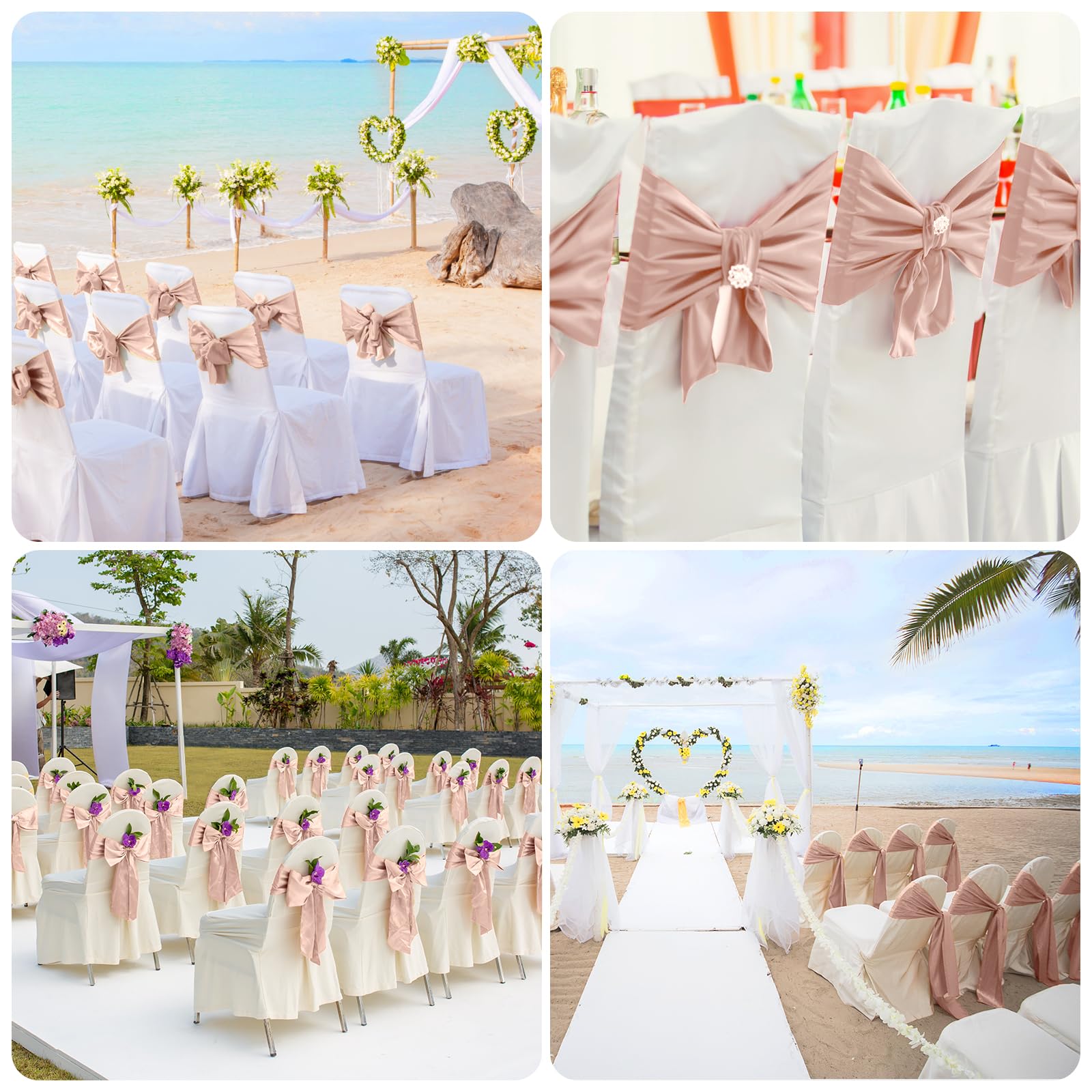 50 lazos universales de satén rosa rubor para sillas, lazos traseros para bodas, fiestas, recepciones, eventos, banquetes, hoteles, eventos, decoración de fundas de sillas (7 x 108 pulgadas)