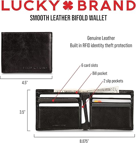 Miniatura 7 de Lucky Brand Men's Bifold Wallet ID Window Card Slots Genuine Leather Organization Durable Stylish