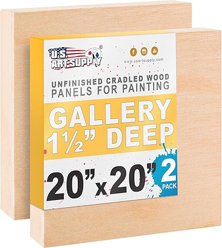 U.S. Art Supply Paneles de madera acunados sin terminar de 20 x 20 pulgadas para pintura, galería de 1-12 pulgadas de profundidad (paquete de 2)