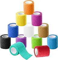 Kit 12 Bandagens Elásticas Autoadesivas 5cm x 4,5m, Faixas Compressivas para Esportes, Academia, Primeiros Socorros, Uso Veterinário e Tatuagem, Flexíveis e Coloridas