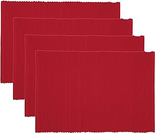 Now Designs Spectrum Placemats Ribbed Cotton, Chili Red, 19x13 inches (901495aa), Large, Set of 4
