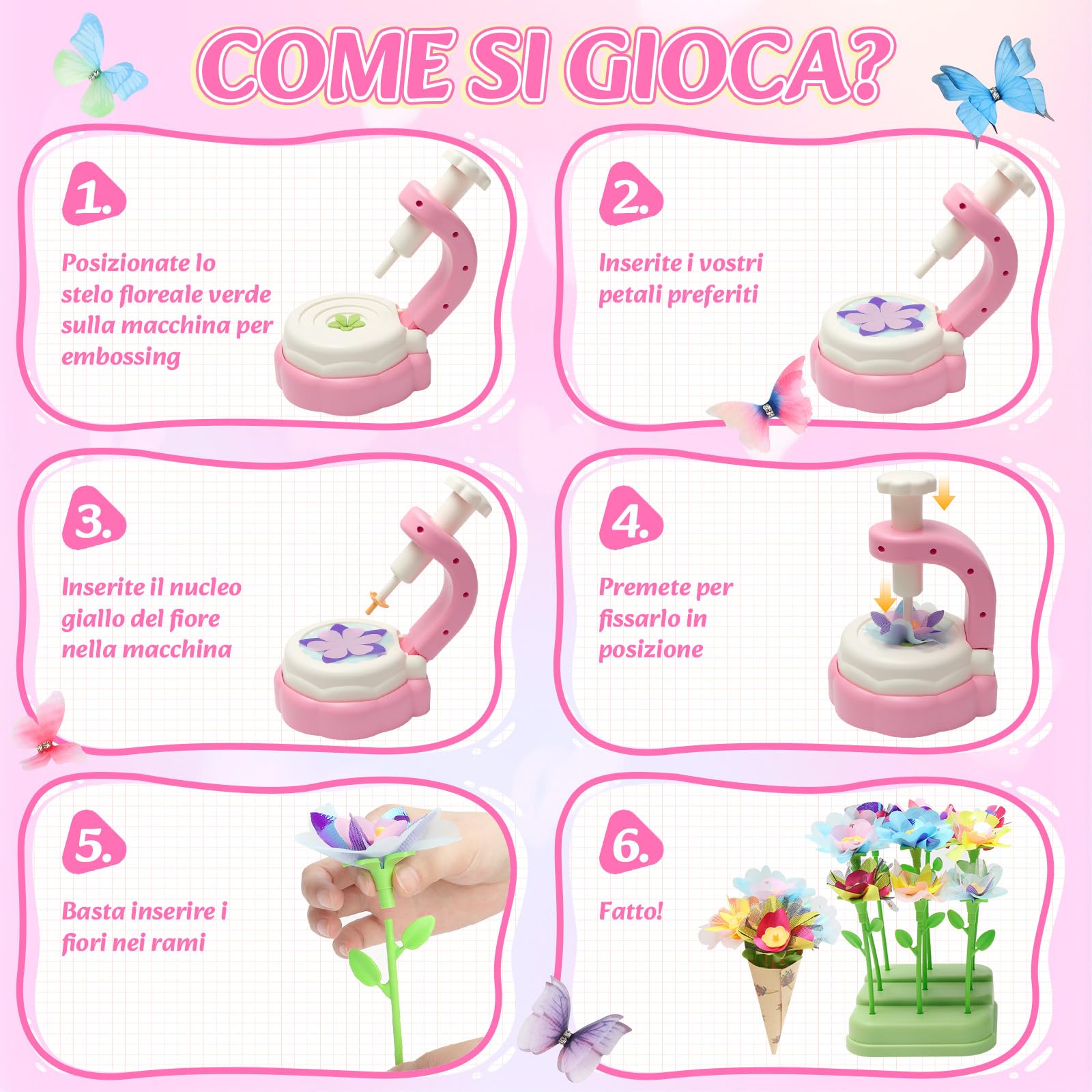 Herenear Il Laboratorio dei Fiori, Kit Artigianalee Creativo con Macchina per la Produzione di Fiori Bambini, DIY Kit Creativo Regalo Bimba Giocattoli Educativo Bimba 4 5 6 7 8+ Anni