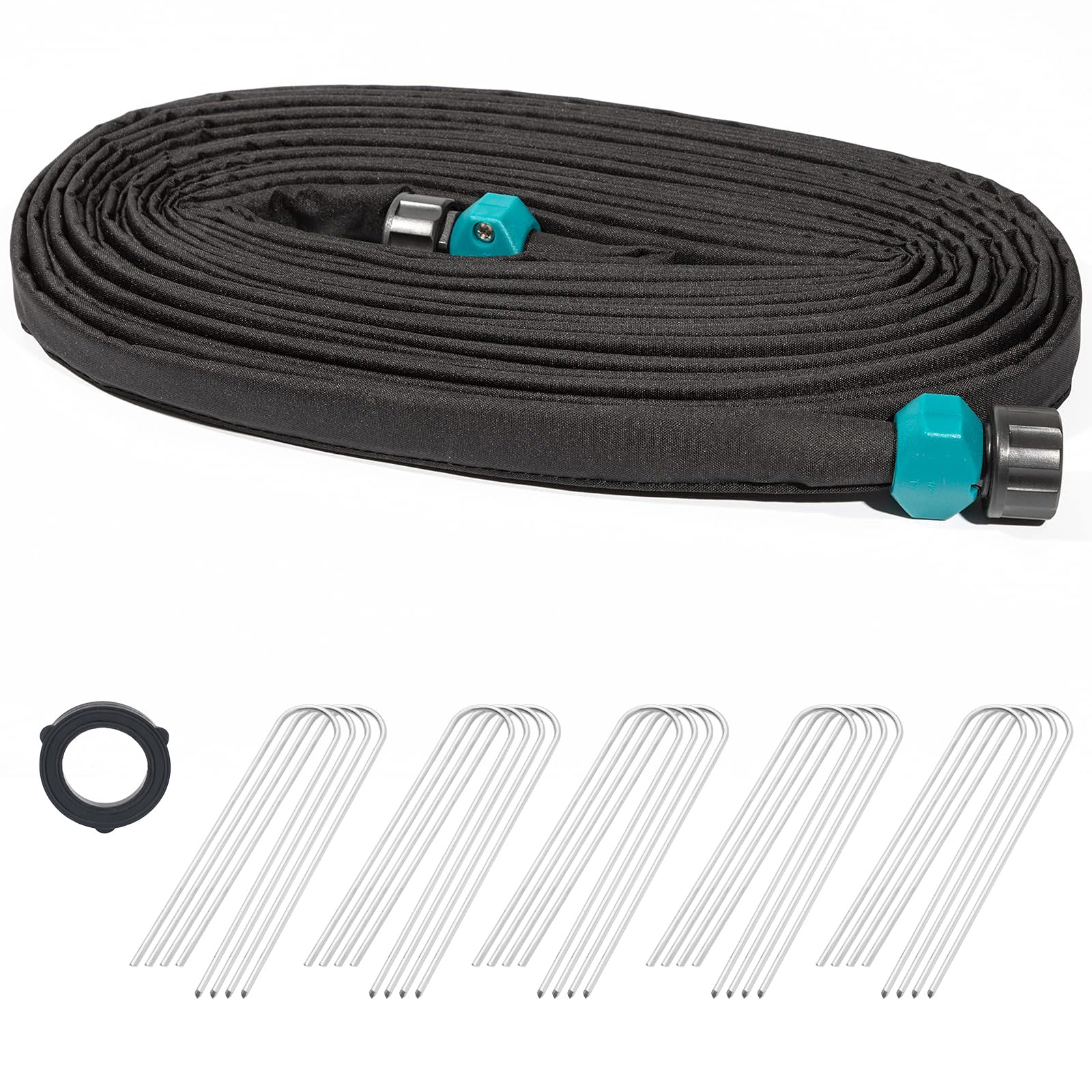 LINEX Flat Soaker Hose 1/2" x 75 ft with Stake for Garden Beds Drip Hoses Irrigation Sprinkler Heavy Duty Save Water 80%