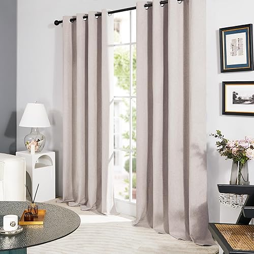 Miniatura 5 de Deconovo - Cortinas opacas 100% de lino sintético con ojales, cortinas para dormitorio y 2 paneles