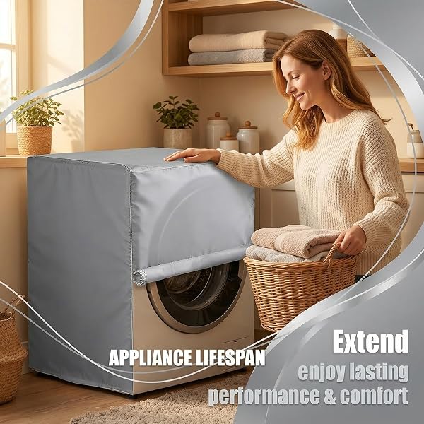 Outdoor Washing Machine Cover, Waterproof Sun Protection Washing Machine Cover, PEVA Material Scratch Resistant and Easy to Clean, Suitable for Daily Use and Transportation, 63*62*85cm - 2