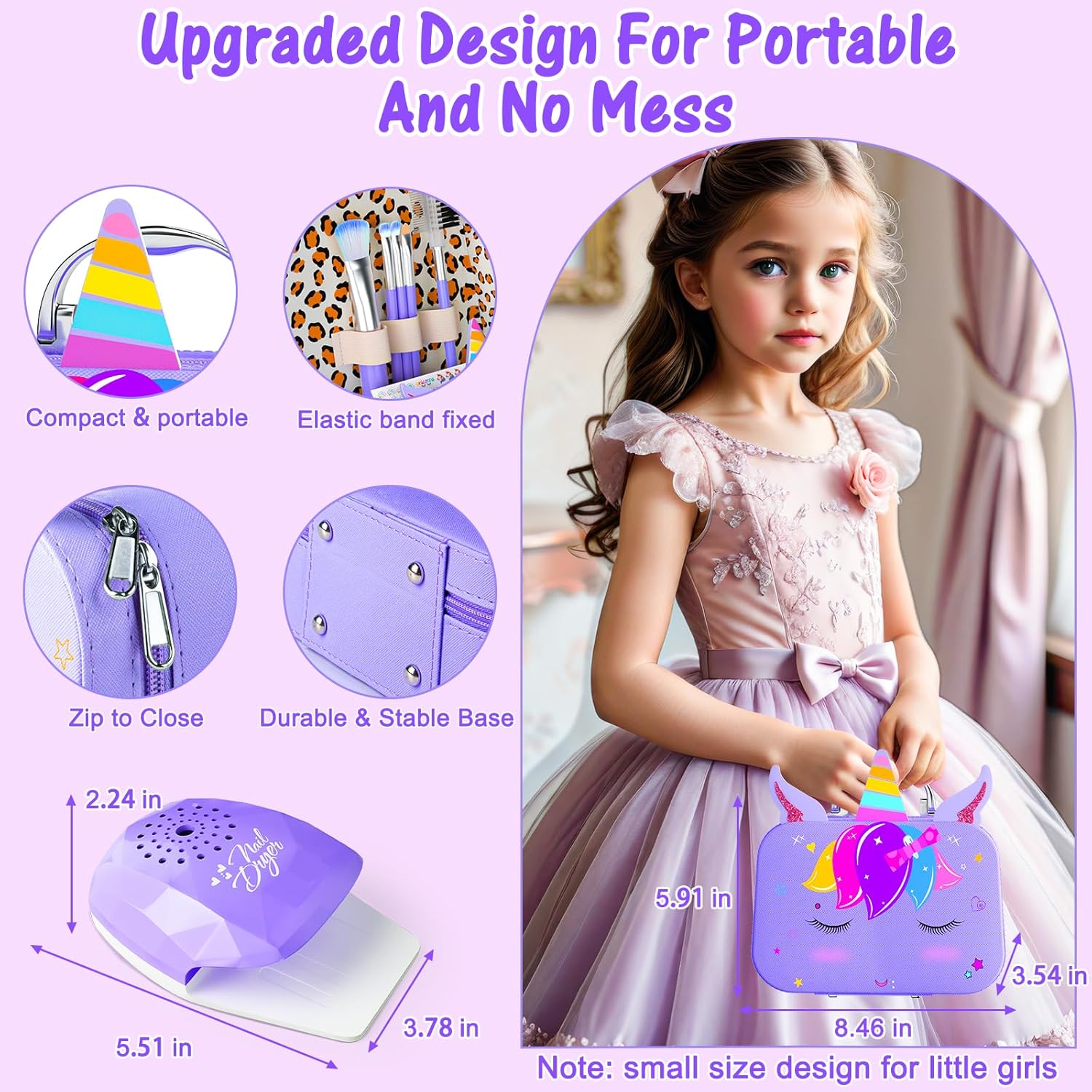 Kids Makeup Kit for Girl - 2 in 1 Kids Washable Makeup Toys & Nail Art Kit with Nail Dryer and Storage Case, Real Girl Makeup Set Birthday Gifts Toys for 3 -12 Year Old Girls, Purple - Image 5