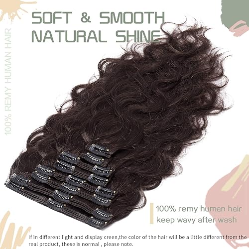 Miniatura 2 de S-noilite Extensiones de cabello humano real ondulado con clip, doble trama gruesa, 8 piezas de cabello Remy natural ondulado para cabeza completa