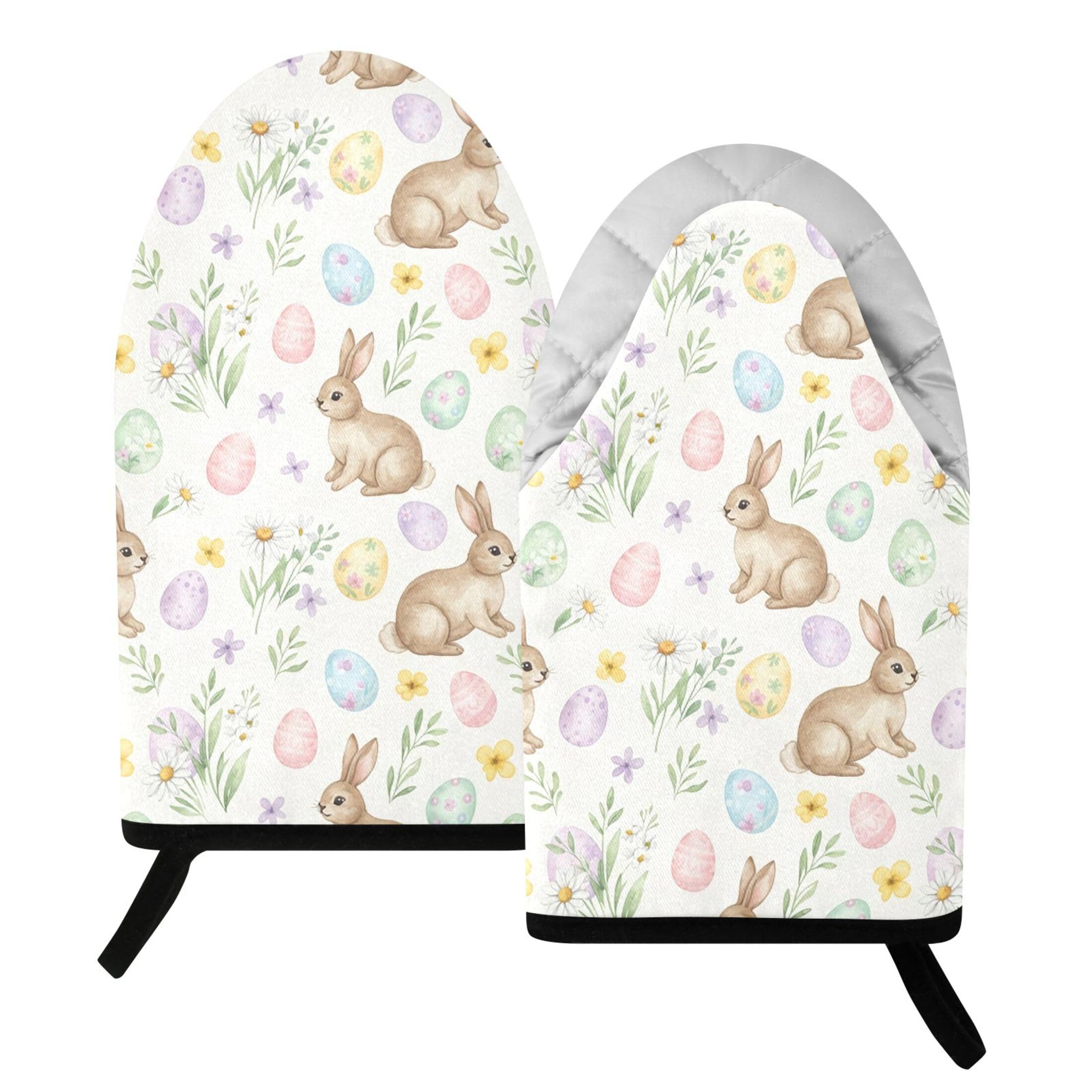 Kutsu Bunny Oven Mitts for Kitchen, Heat Resistant Cotton Oven Gloves for BBQ Baking Cooking, Breathable Kitchen Essentials, 2 pcs