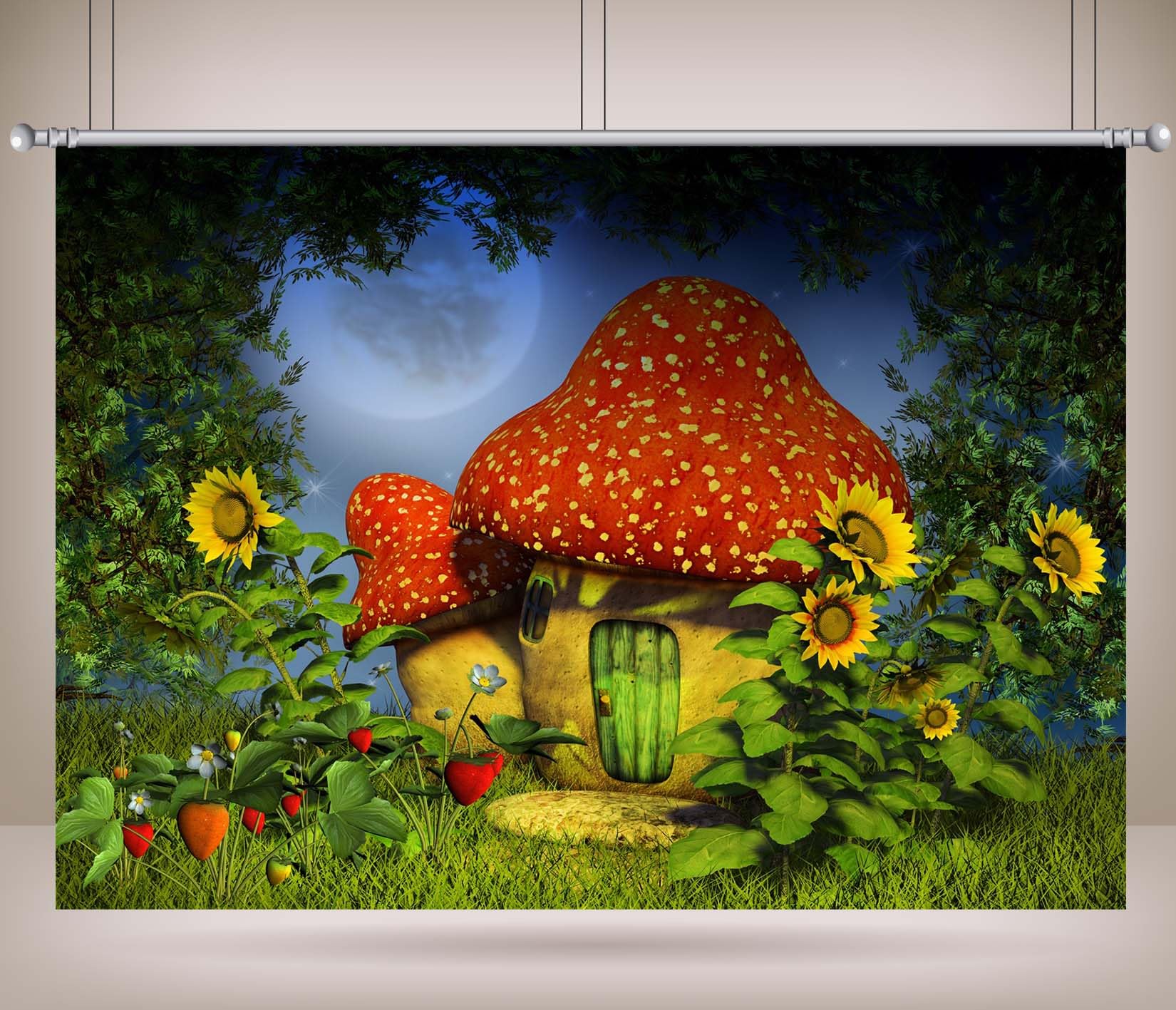 Tela 5,2x3m (17x10FT) Fondo Casa Hongo Hadas Bosque Encantado Girasoles para Cumpleaños Fantasía Niños Niñas