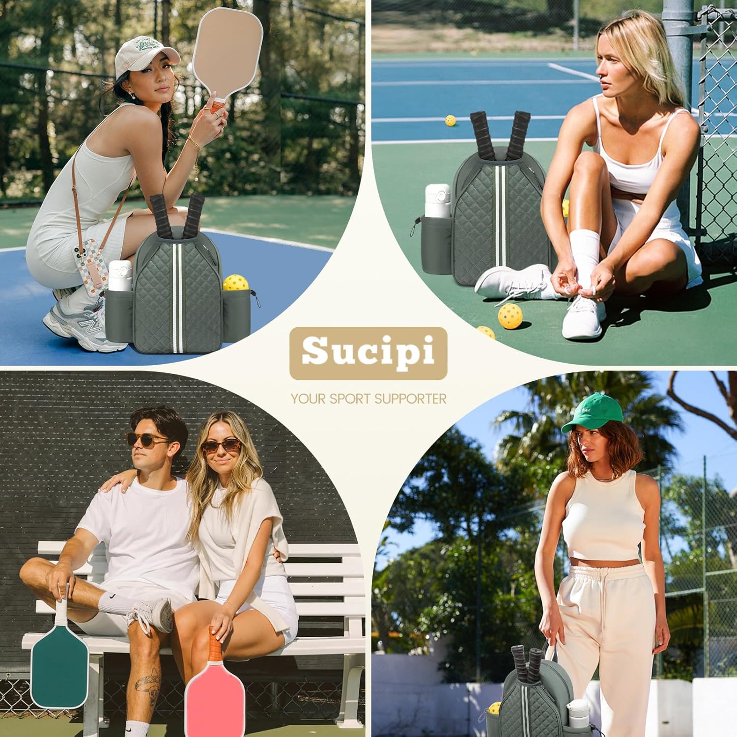 Sucipi Pickleball Bags for Women Lightweight Crossbody and Stylish Quilted Pickleball Paddle Sling Bag Backpack