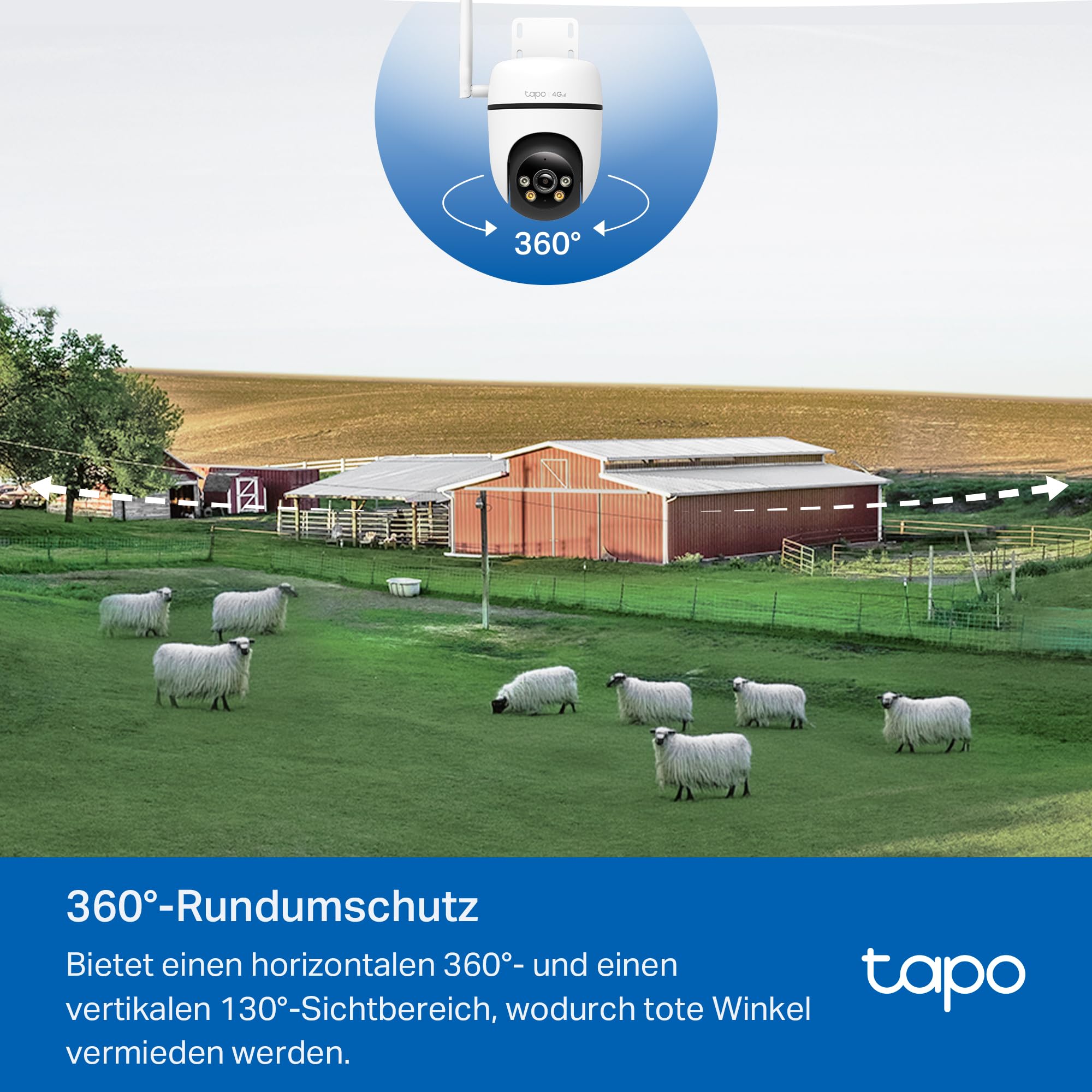 Tapo C501GW 360° 4G LTE Überwachungskamera mit SIM-Kartenslot, kein WLAN erforderlich, Starlight farbige Nachtsicht, AI-Erkennung, DC/PoE-Stromversorgung, IP66, lokaler und Cloud-Speicher, kein WLAN