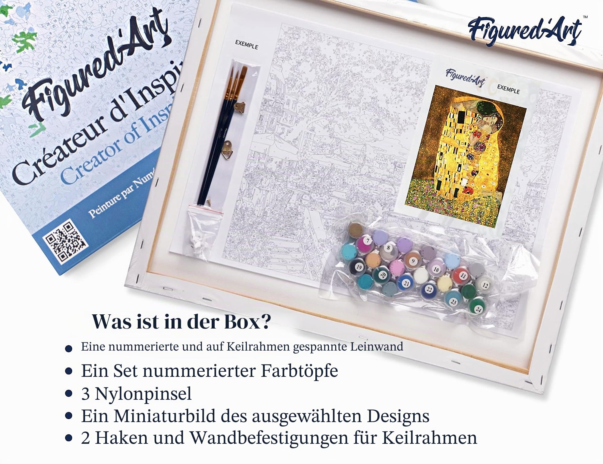 Figured'Art Malen Nach Zahlen Erwachsene Mit Rahmen Klimt - Der Kuss - Paint by Numbers Basteln DIY Bastelset 40x50cm Leinwand gespannt auf Holzrahmen