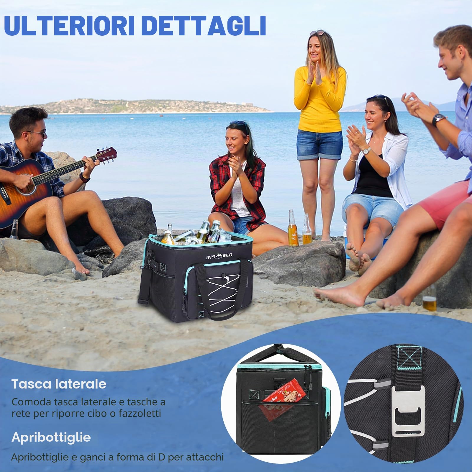 INSMEER Cool Bag 40L/60 Cans Large Cool Bags Insulated,Soft Cooler Leakproof/Portable/Collapsible/Foldable Cooler Bag, with Bottle Opener&Removable Shoulder Strap, for Beach Camping Picnic