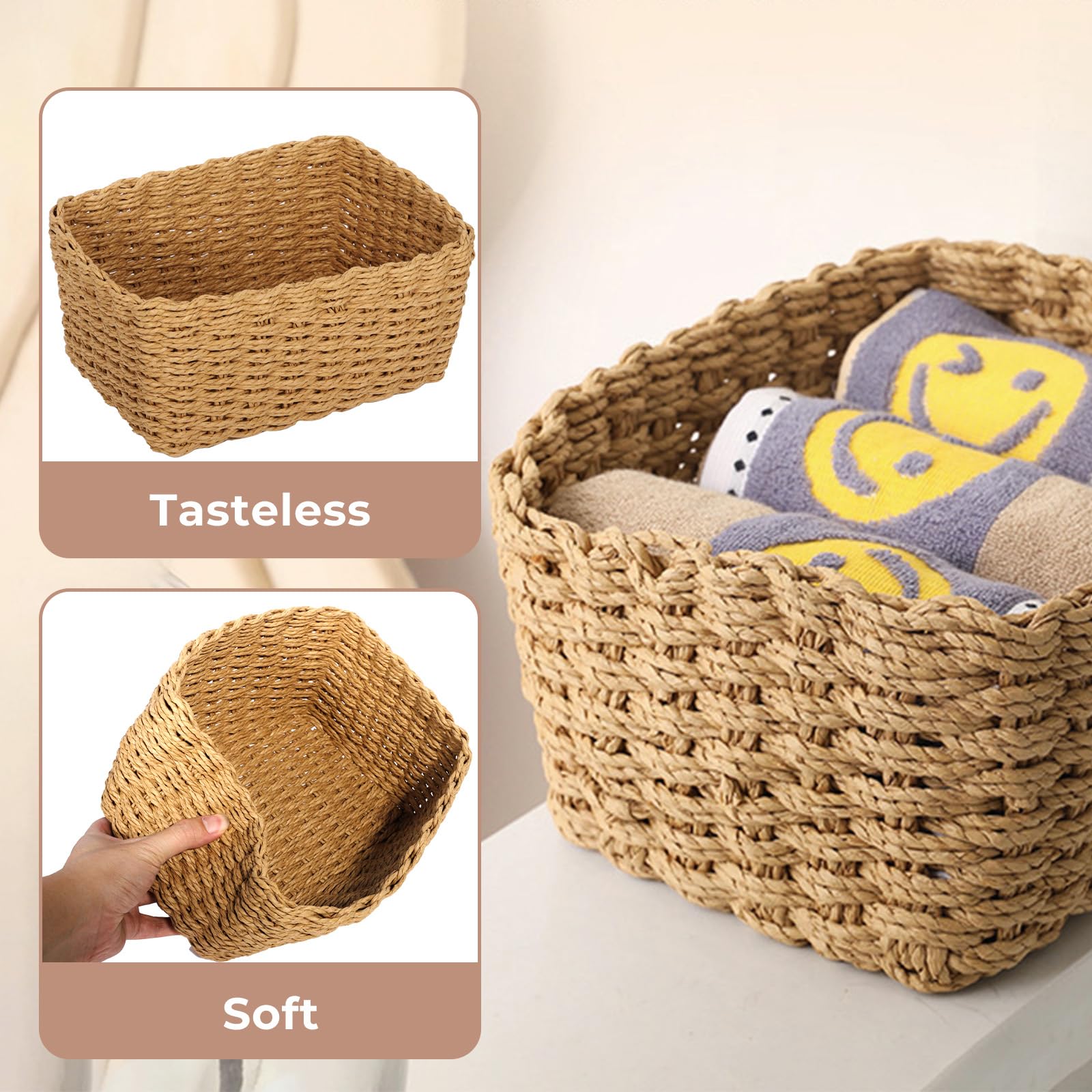 2 Set Cestino Portaoggetti Intrecciato a Mano Innovativo e