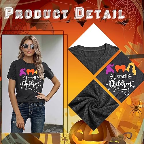 Miniatura 4 de Camiseta de Halloween con texto en inglés "I Smell Children" para mujer, camiseta con estampado de Sanderson, camisetas de manga corta para otoño
