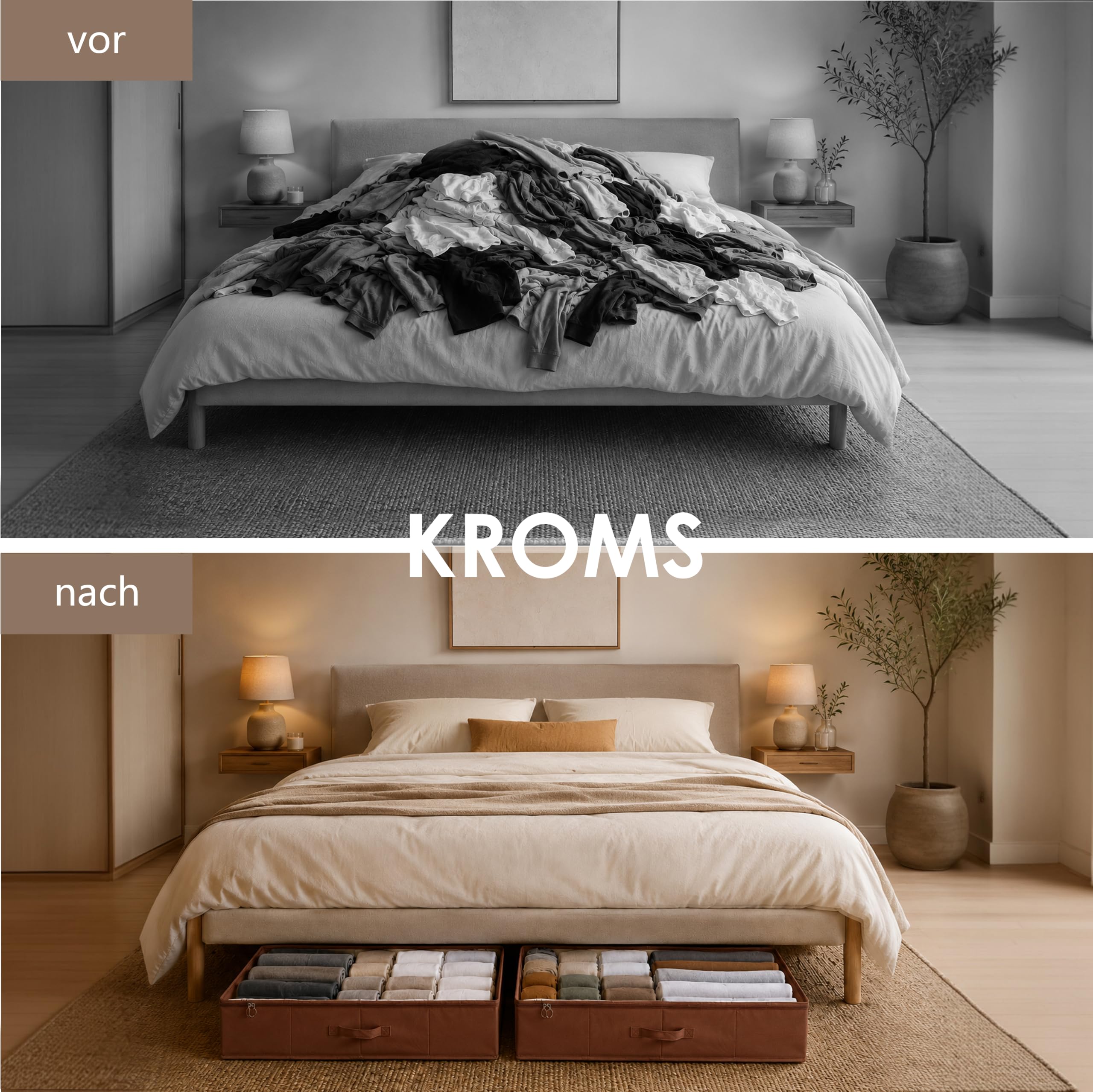 Unterbett Aufbewahrung 2er Set - Braun - 100 x 60 x 15 cm - Aufbewahrungsbox mit Deckel - Bettwäsche, Kleidung & Decken - Unterbett Aufbewahrungsbox faltbar - Kleiderschrank Organizer