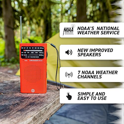 Miniatura 5 de 72 HRS Radio meteorológica de emergencia 72 horas CRUSADER MINI NOAAAMFM, alimentado por batería 2AA (no incluida), radio de diseño premium con
