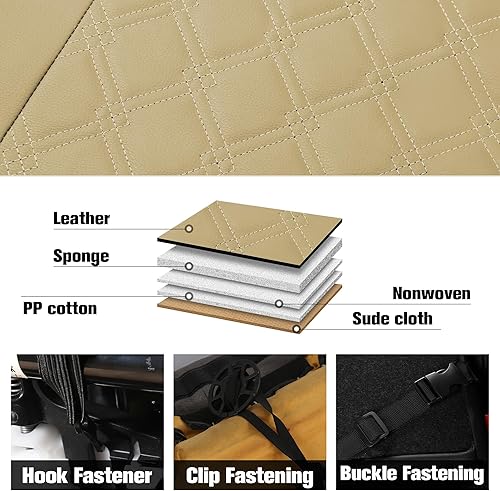 Miniatura 7 de CAROMOP Juego completo de fundas de cuero de lujo para asiento de automóvil, protectores de asiento impermeables con fundas de asiento dividido para