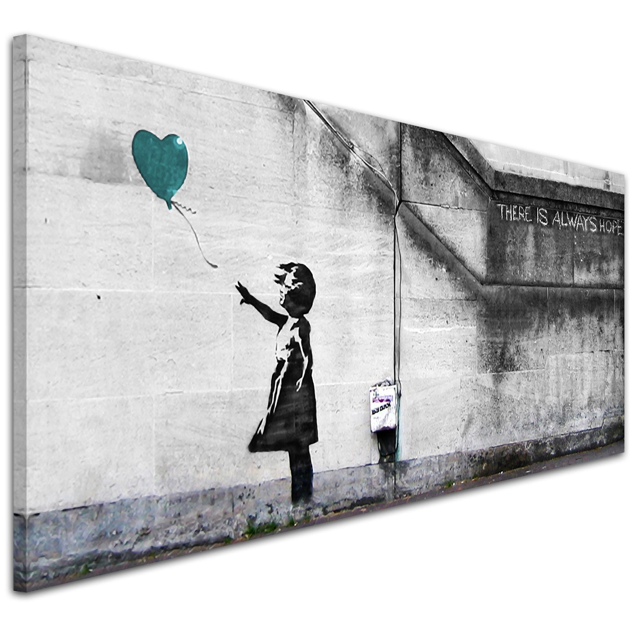 WallfillersCheap Teal Canvas Wall Art of Banksy Balloon Girl - 1220-118x49cm