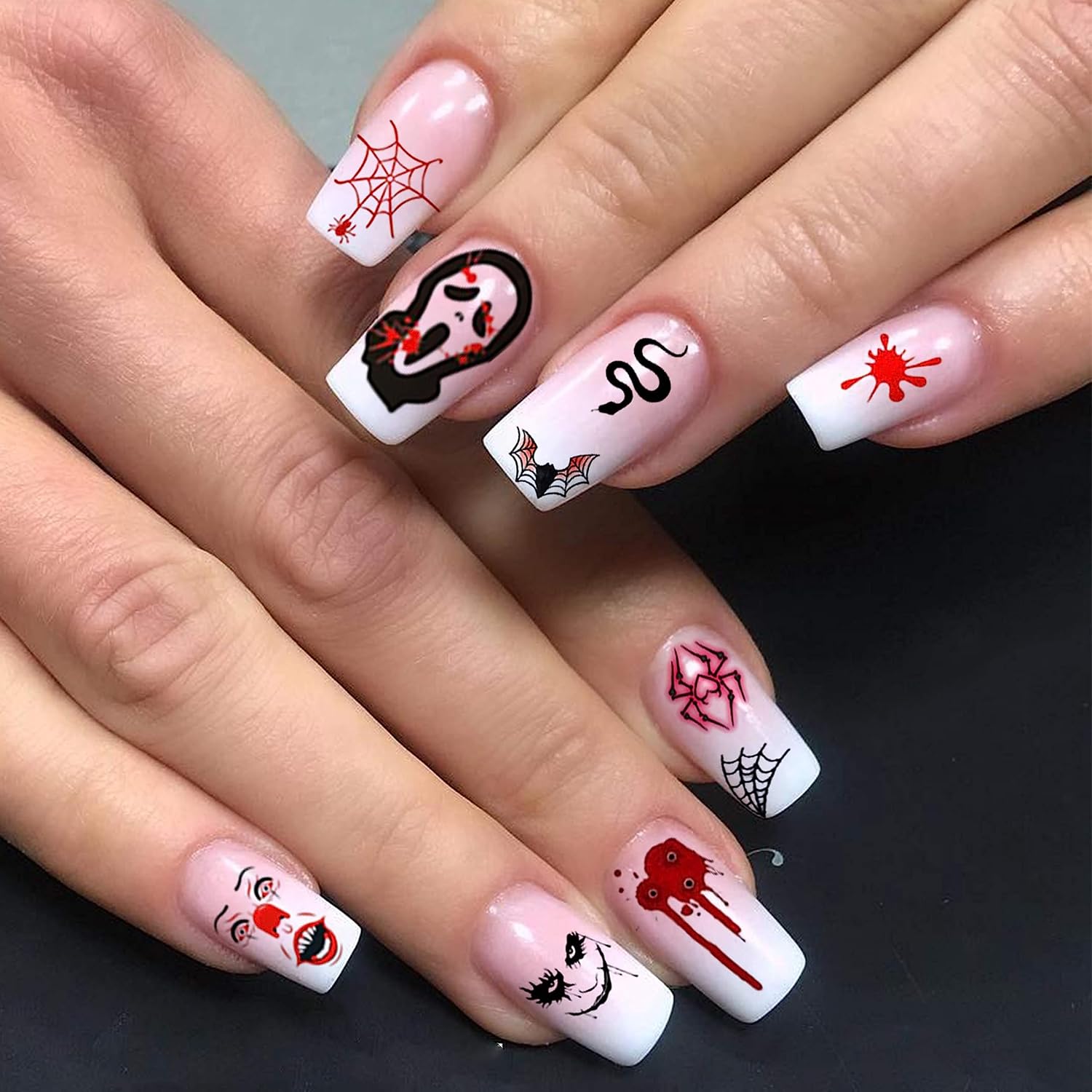 COKTAK 6 Sheets Halloween Style Nail Art Stickers Decals for Women Manicure, Funny Self-Adhesive Skull Skettlon Ghost Nail Decals Stickers, Blood Scar Wound Snake Nail Decoration Accessories Supplies image 5