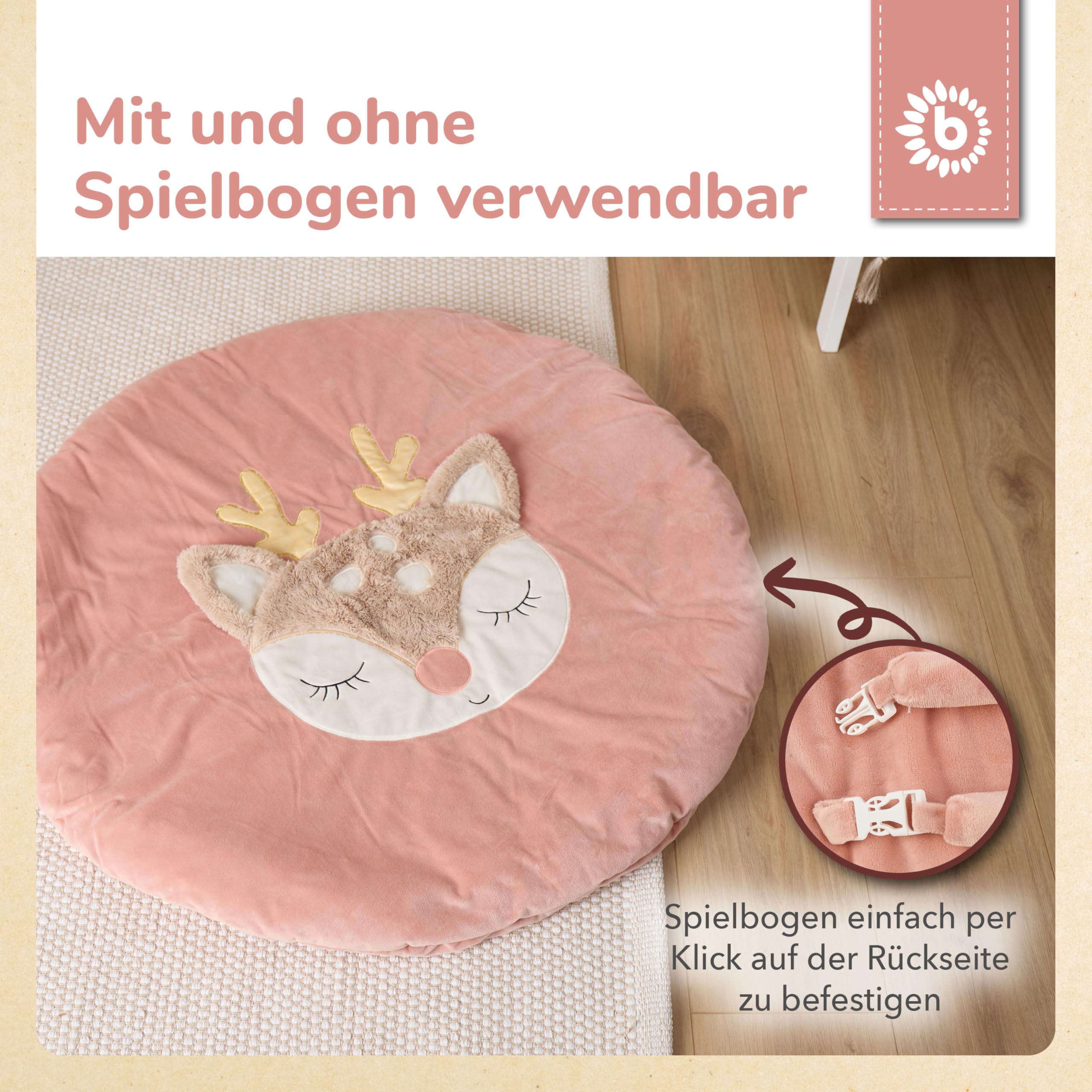 Bieco Spieldecke mit Activitybogen Reh Ella | Babydecke Reh Ella | Baby Krabbeldecke mit Spielebogen | Babies Activity Decke Boden Baby Gym Spielmatte