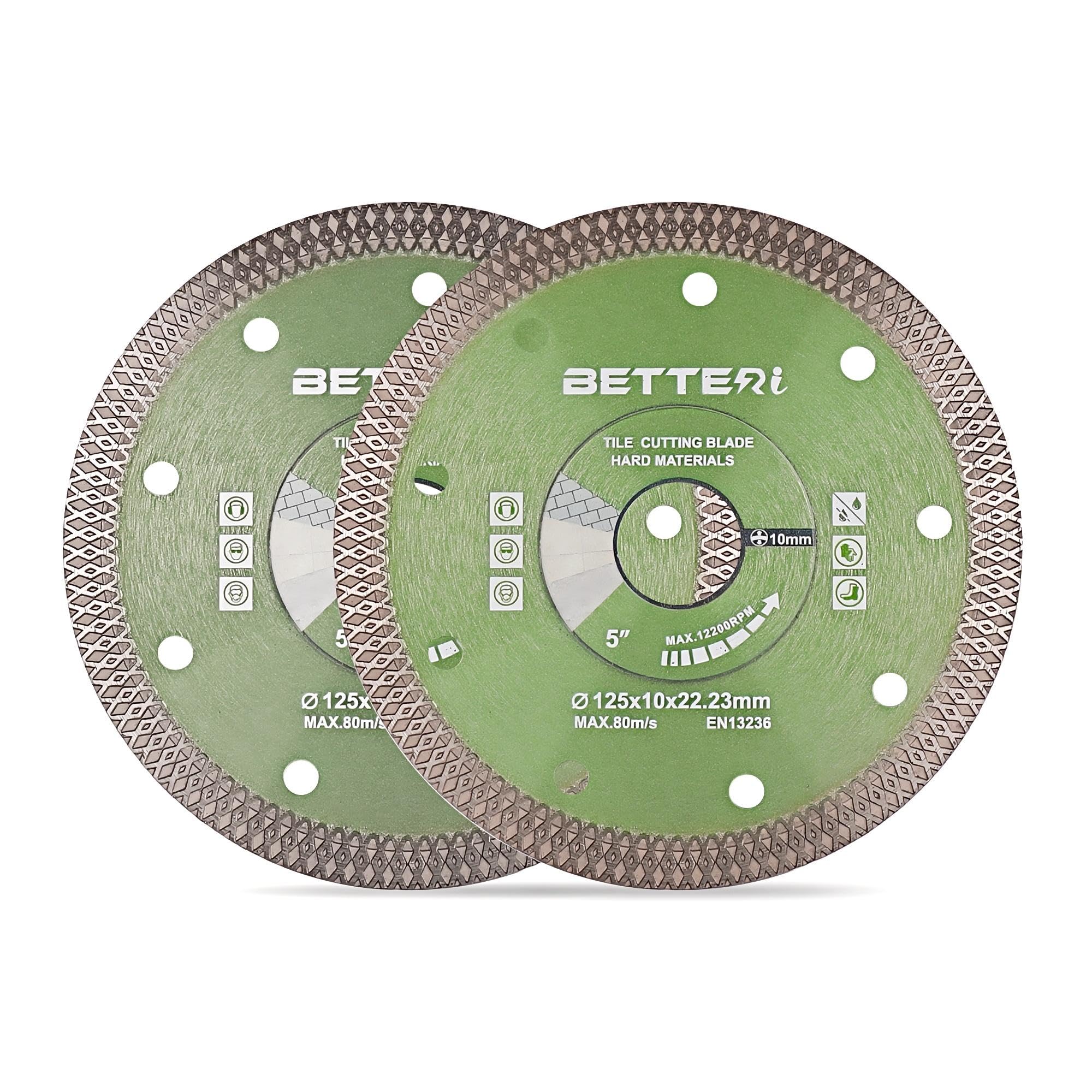 BETTERI 2 Stück Diamantscheibe 125mm x 22,23mm Extra Dünn, Diamant Trennscheiben 125mm für Fliesenschneider & Trennschneider, zum Schneiden von Fliesen, Keramik, Marmor