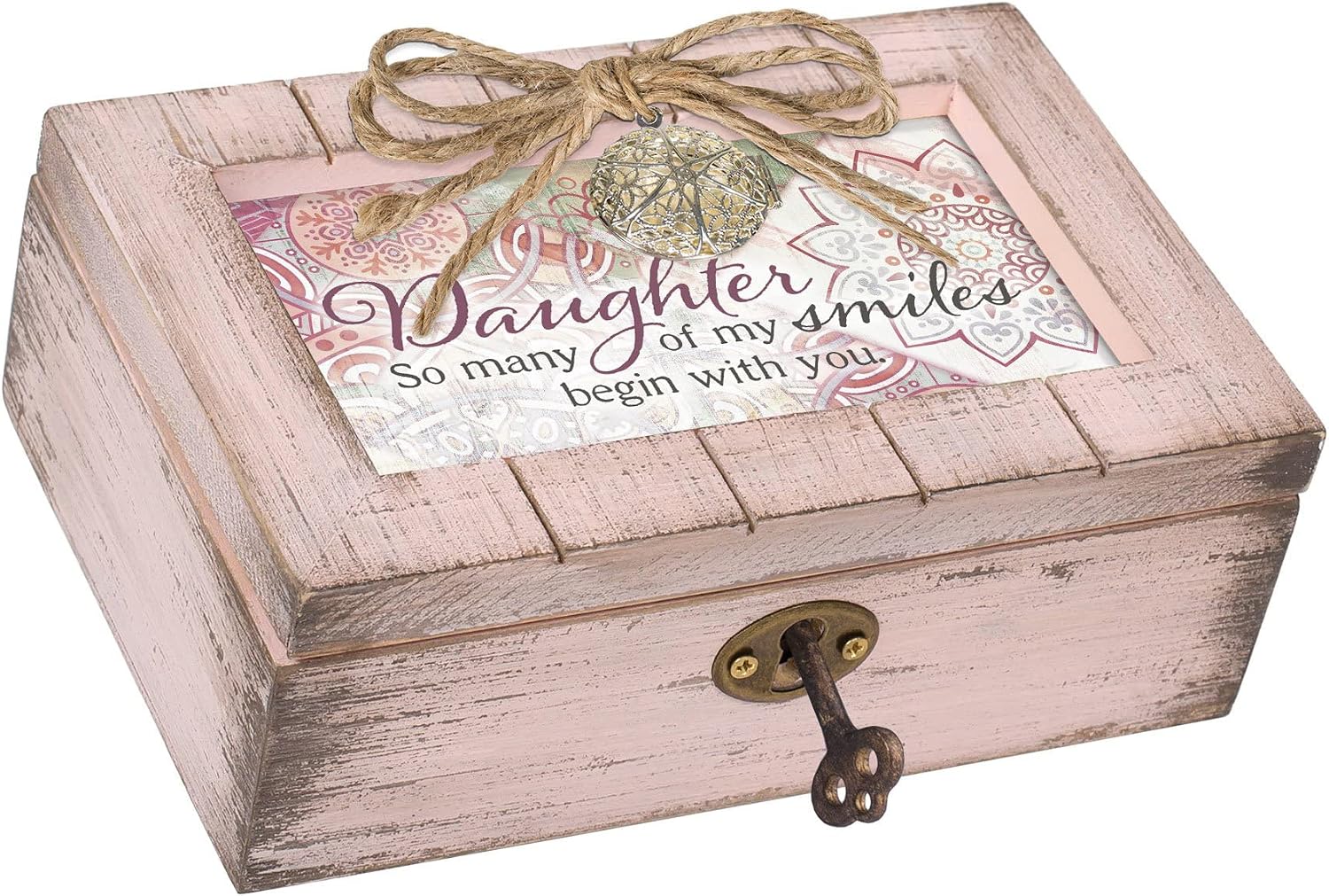 Cottage Garden Daughter Smiles Petite Locket Distressed Blush Pink Music Box Plays You are My Sunshine