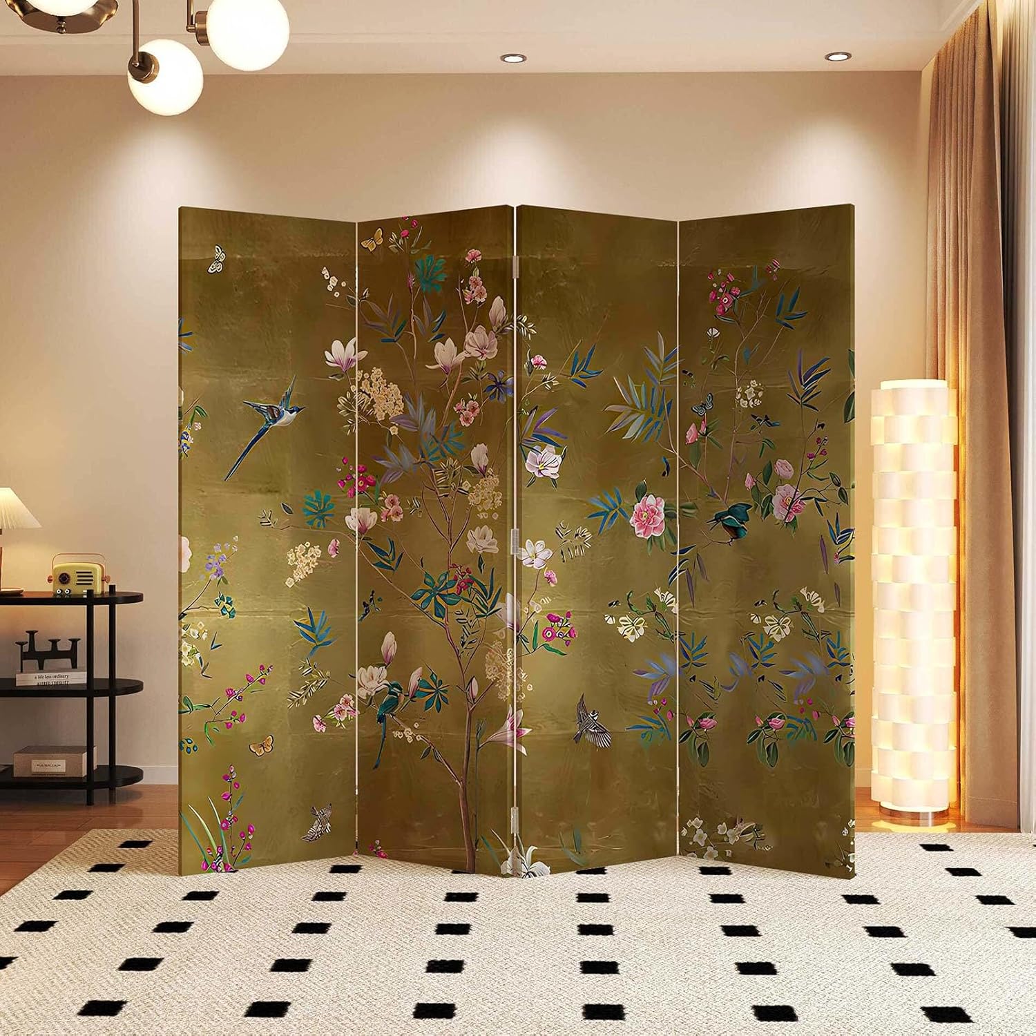 4 Panel Room Divider, Double Sided Folding Privacy Screen, 70.8" H x 63" W Partition Decorative Panels Wall Dividers for Room Separation, Bedroom Home Office(Style18)