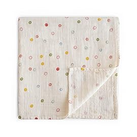 mushie Muslin Baby Swaddle Blanket | 100% Organic Cotton (Smiley Face)