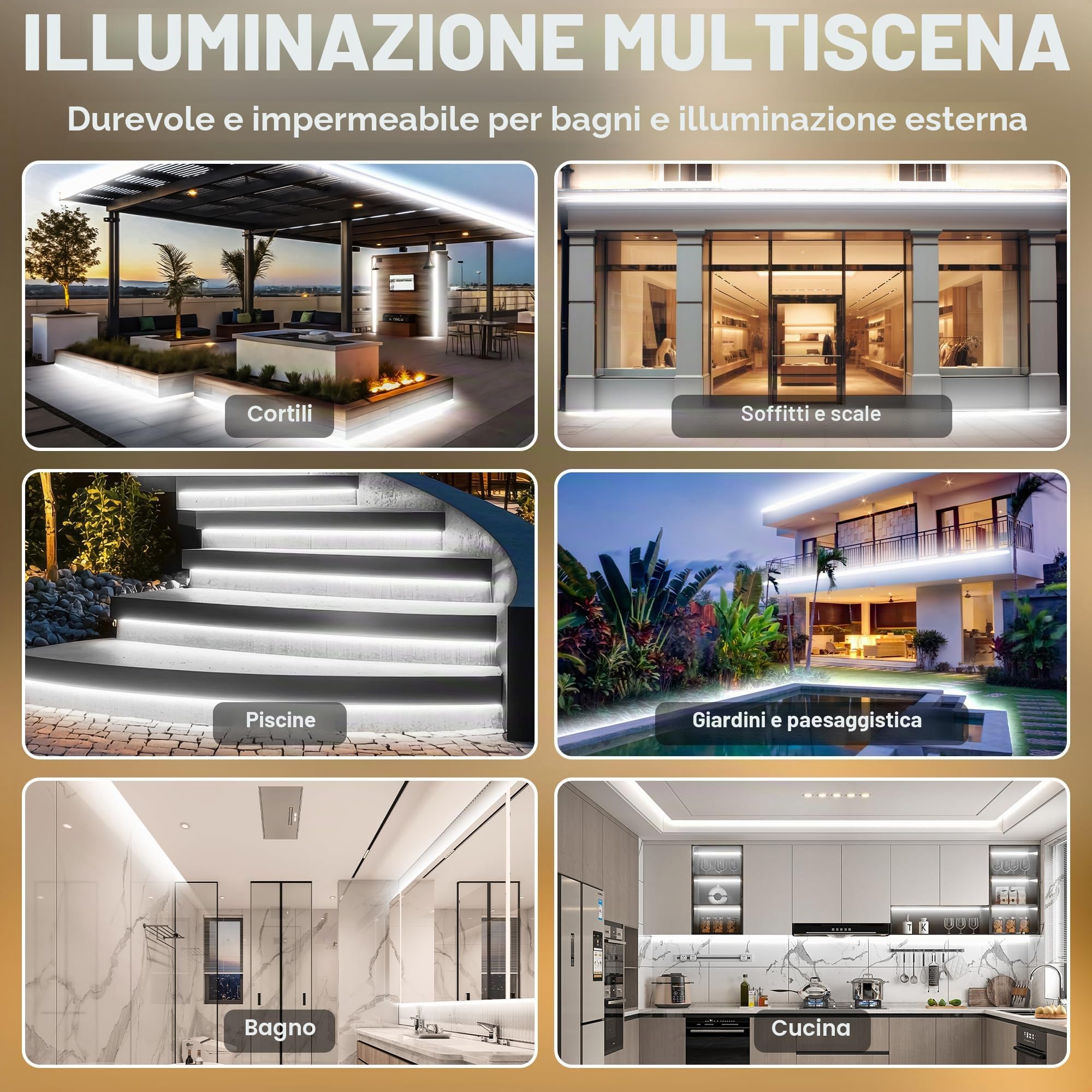 Striscia LED COB Esterno Impermeabile IP67 Spina Diretta, 20M Striscia Led 220V Luminosità per Esterni con Doppio Controller Fusibile, 6500K LED COB Bianca per Commerciali da Giardino e Patio