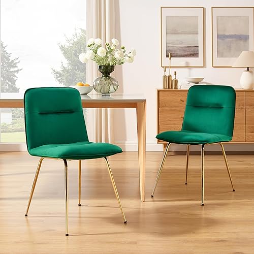 Art Leon Juego de 2 sillas de comedor tapizadas de terciopelo, modernas sillas laterales sin brazos con patas de metal dorado para cocina, sala de