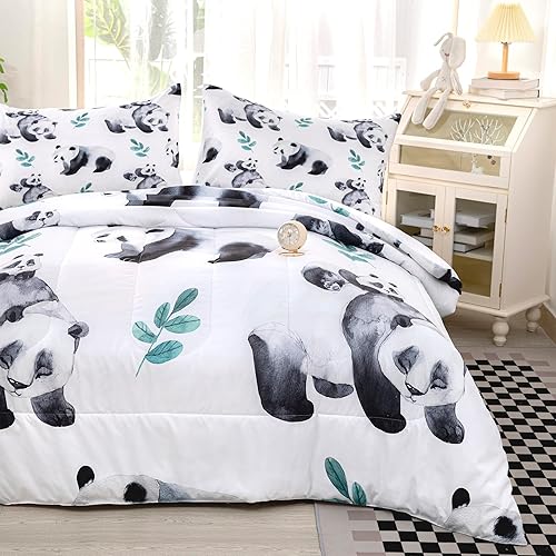 CVHOUSE Juego de ropa de cama de panda, edredón de panda matrimonial, juego de edredón de panda lindo para niñas, niños y adolescentes, juego de