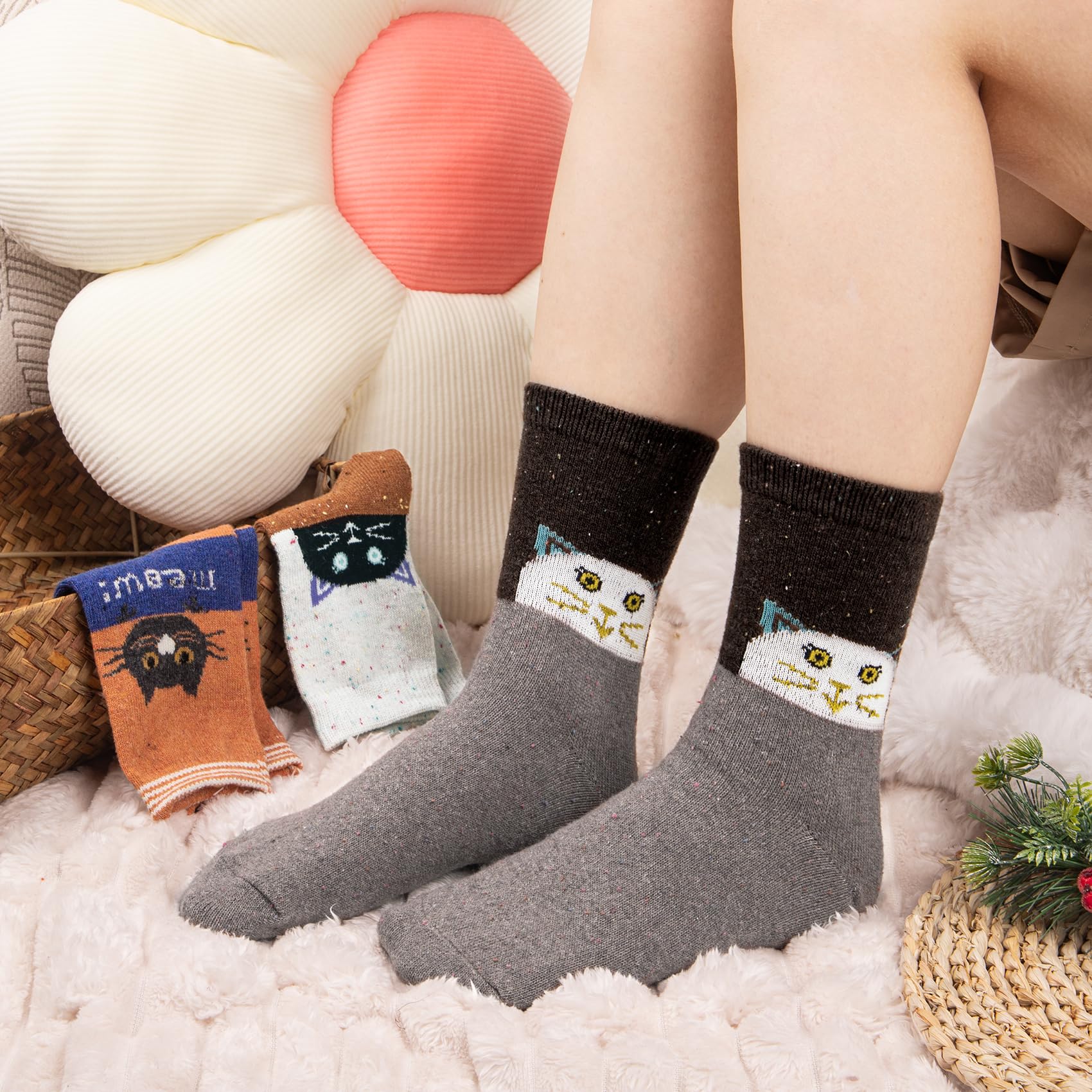 YSense Snug 5 Paia di Calze Calde Invernali da Donna - Calze di Lana Comode per Escursionismo, Multicolore