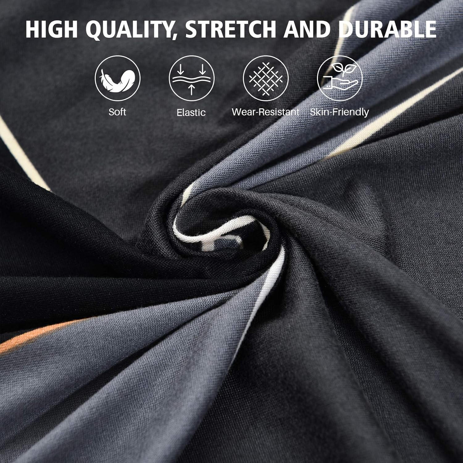 MIFXIN Sectional Sofa Covers L-Shaped Couch Slipcover 2pcs Stretch Elastic L Chaise Sofa Couch Furniture Protector for Living Room Pets Kids (Black Gray)