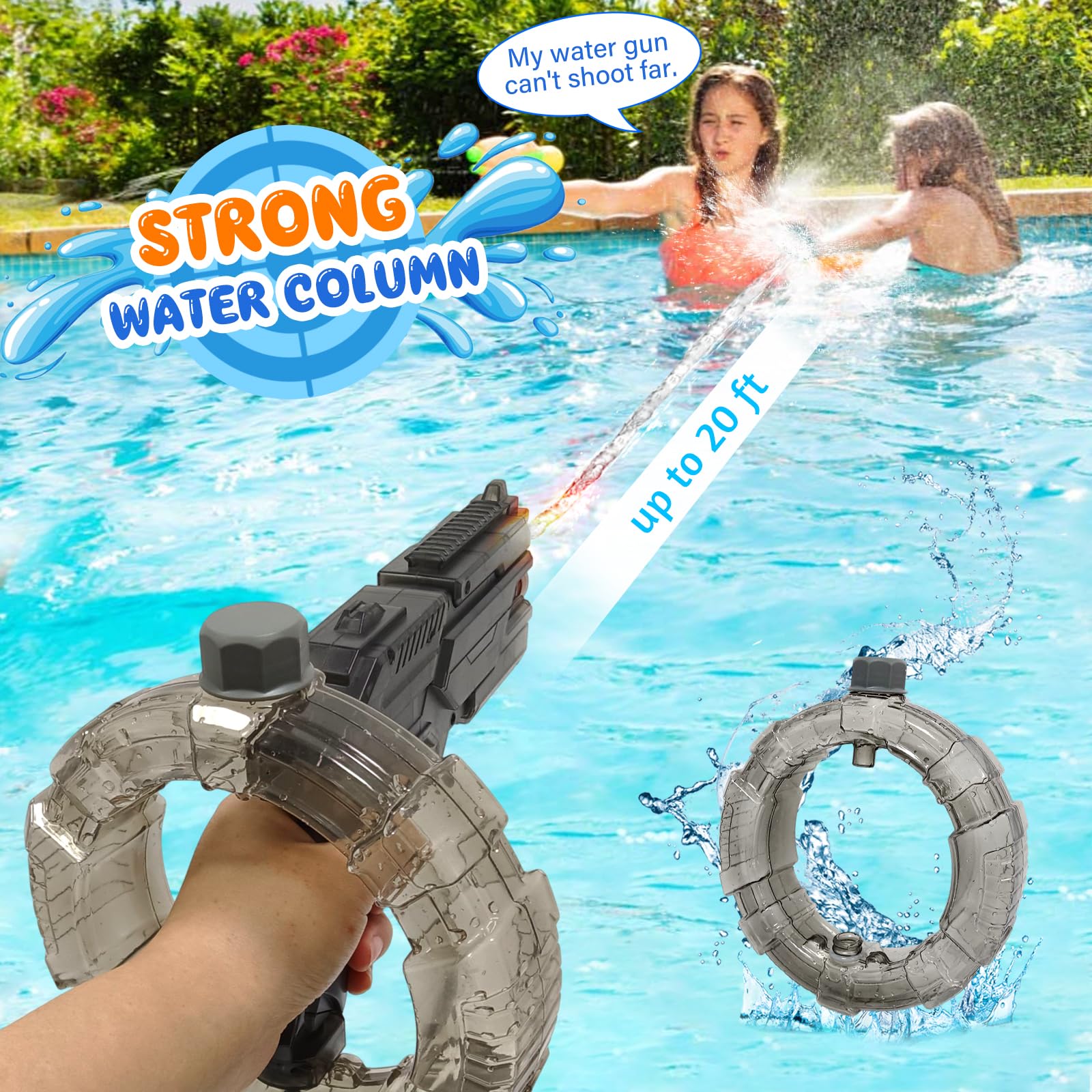 Pistola de Agua eléctrica, Pistola de Agua motorizada de Largo Alcance con Pistolas realistas, bozal, Llama, Recargable, Pistola de Agua automática, Juguetes de natación