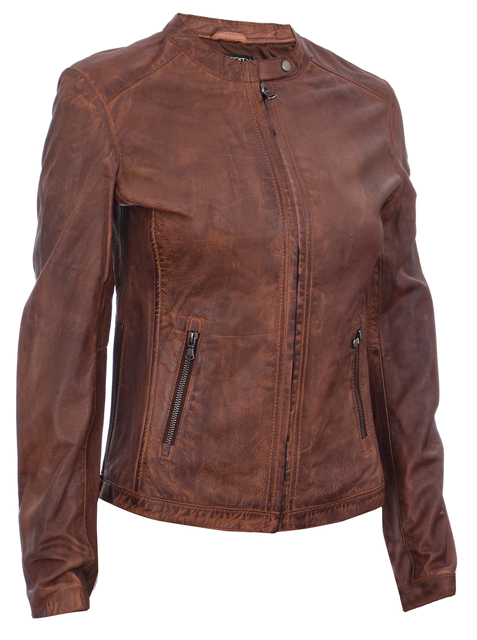 Infinity Leather Damen Bräunen Jahrgang Brando 100% Leder Radfahrer Jacke