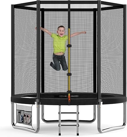 Devoko Cama Elástica Exterior para Niños Ø 183/228/305/366/427 cm, Trampolines para Niños con Malla de Zapatos, Escalera, Red de Seguridad, Capacidad de Carga 50-150 kg