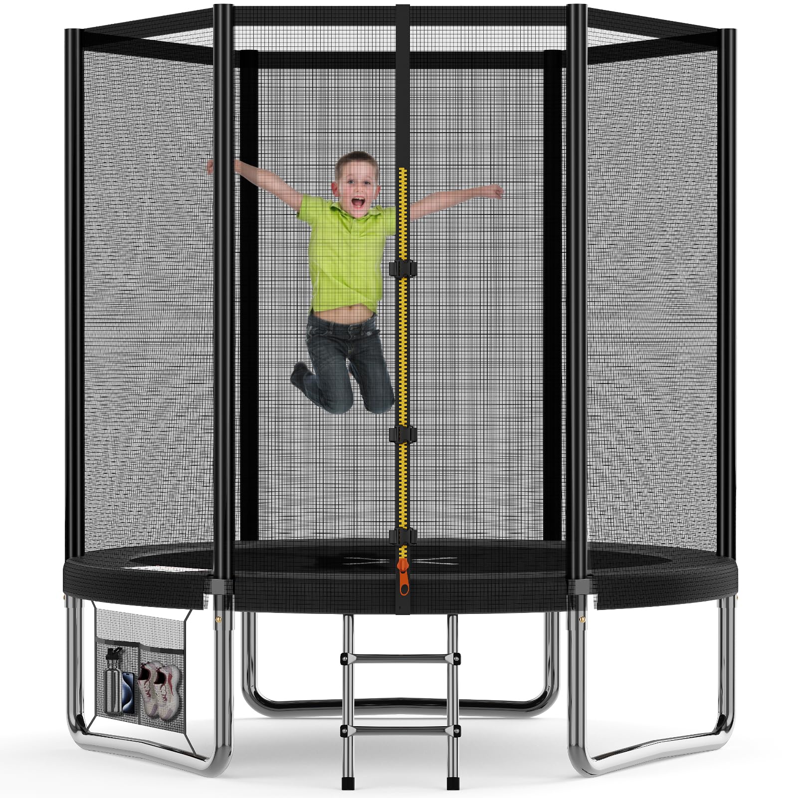 Devoko Cama Elástica Exterior para Niños Ø 183/228/305/366/427 cm, Trampolines para Niños con Malla de Zapatos, Escalera, Red de Seguridad, Capacidad de Carga 150 kg