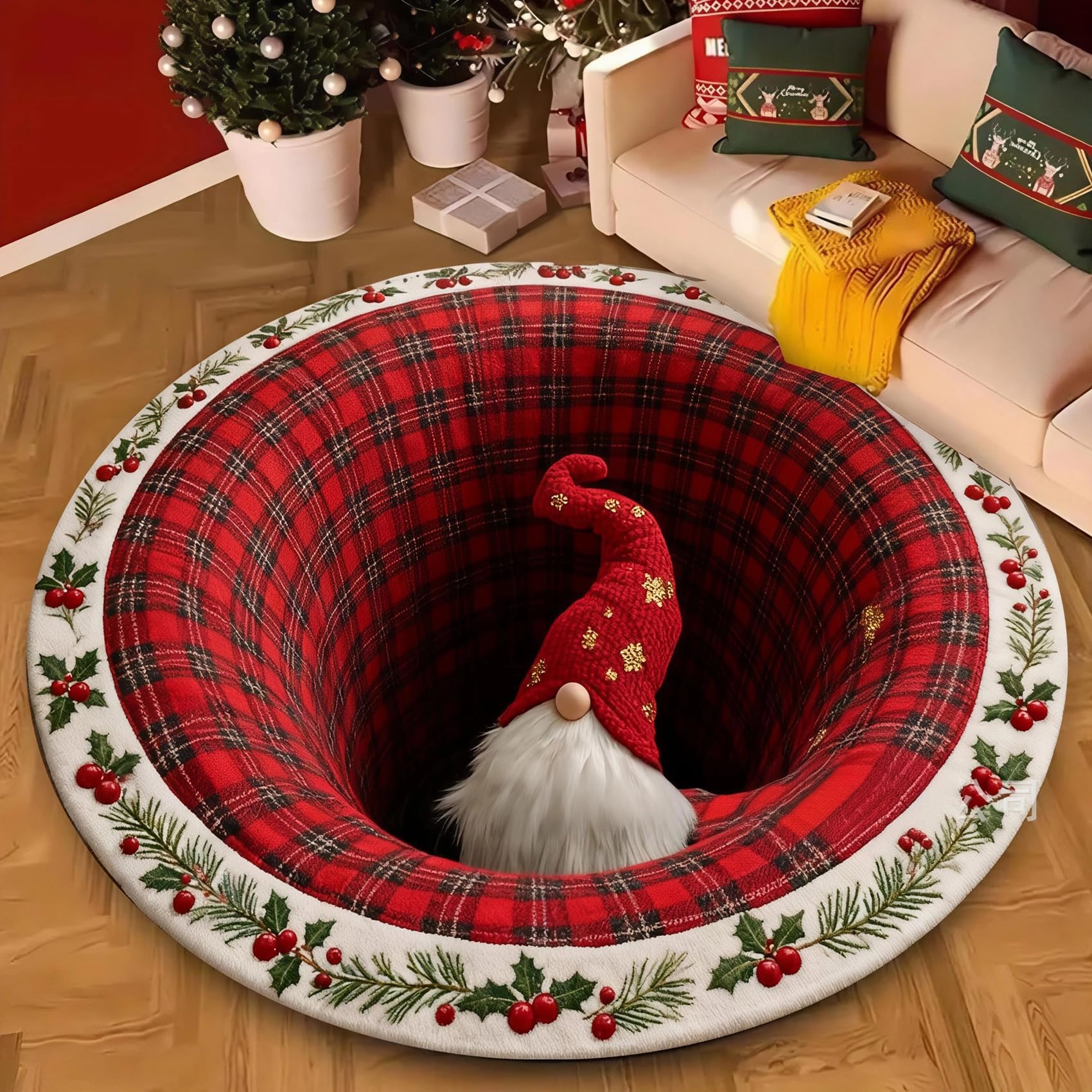 Juxdzishw J ,160*160,Christmas Decorations 3D Rug, Xmas Optical Illusion Rugs,Santa Claus Quilted Round Mat,Exquisite Non-Slip Rugs With Depth Pattern For Holiday Entryway Living Room Bedroom Christmas Decor