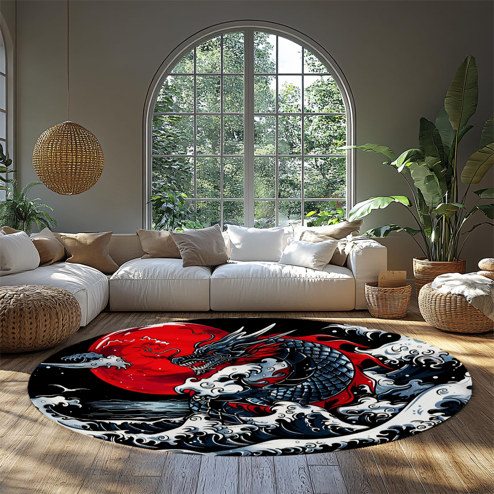 Tapis dragon et vagues tapis salon audacieux rouge 200cm