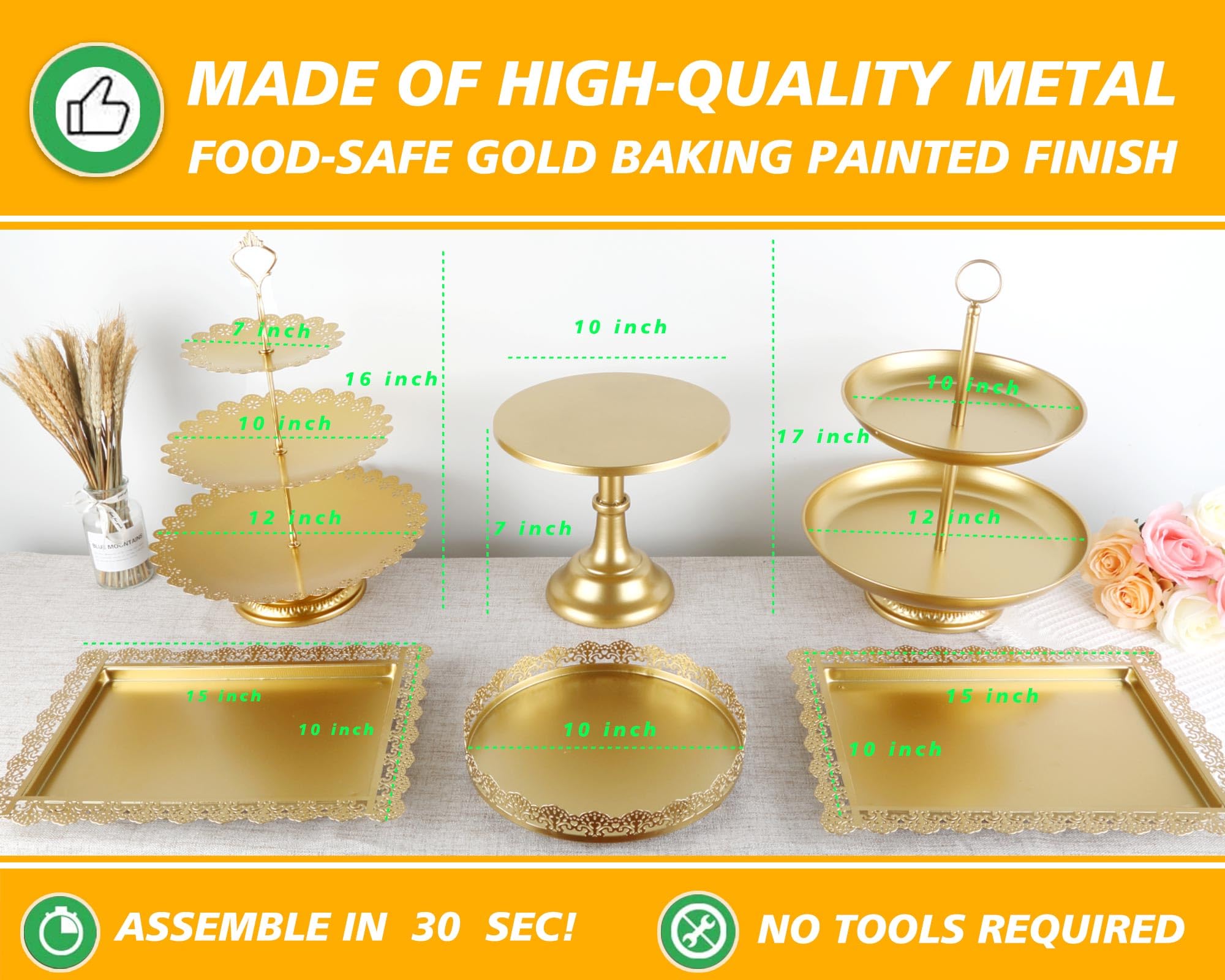 6 soportes para tartas de metal dorado, soportes para cupcakes para mesa de postre, boda, cumpleaños
