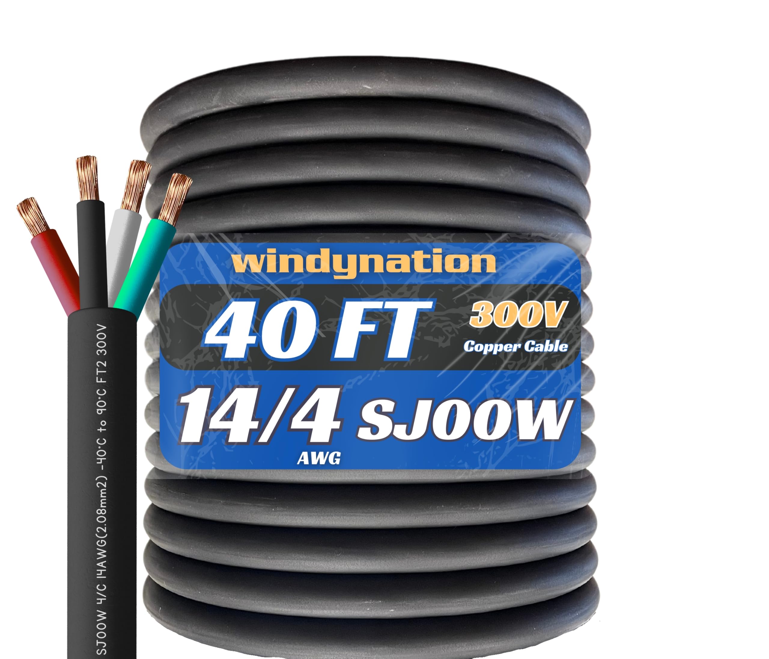 Cable SJOOW de 40 pies 14/4 14 AWG 4 conductores SO Cable – Calibre 14 4 conductores (cable 14/4) Cable de extensión de alimentaci