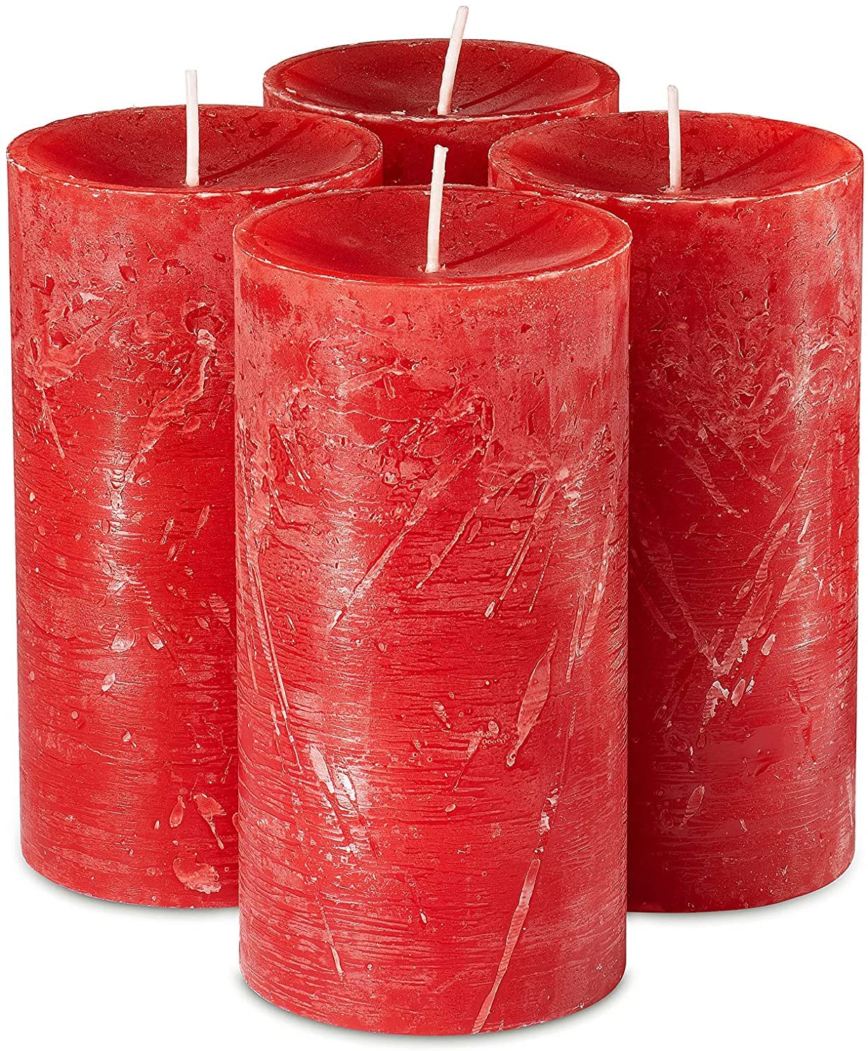 First Row Aromatic Fables Scented Rustic Pillar Candles Set of 4 | Clean Burning Candles for Home Decorations, Gifting, Party, Weddings, Spa, Restaurant (6x2.25 inch, Red)