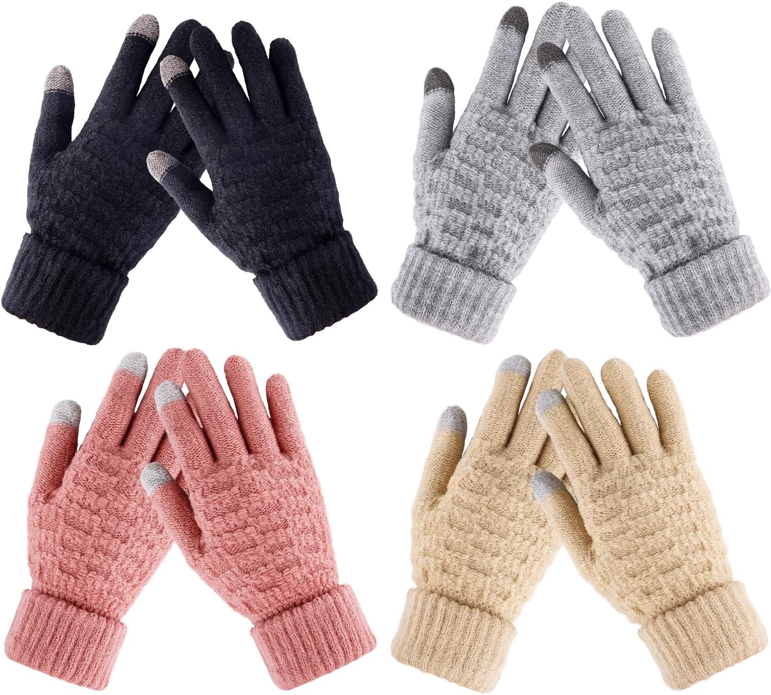 Winter Gloves for Women - 4 Pairs Touchscreen Gloves for Women Cold Weather