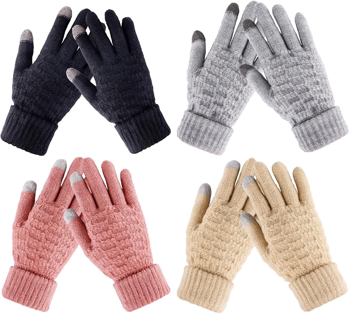 Guantes de invierno para mujer – 4 pares de guantes con pantalla táctil para mujer en clima frío, guantes de punto de moda cálidos guantes de invierno
