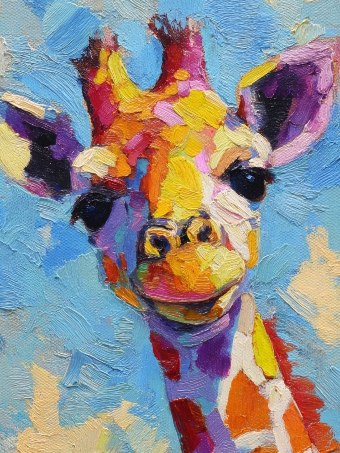 WANGWANGMIAO Paint by Numbers for Adult (Colorful Giraffe) DIY Canvas Oil Painting Kit for Kid with Paintbrushes Acrylic Pigment Drawing Paintwork Gifts 16x20inch，with Frame