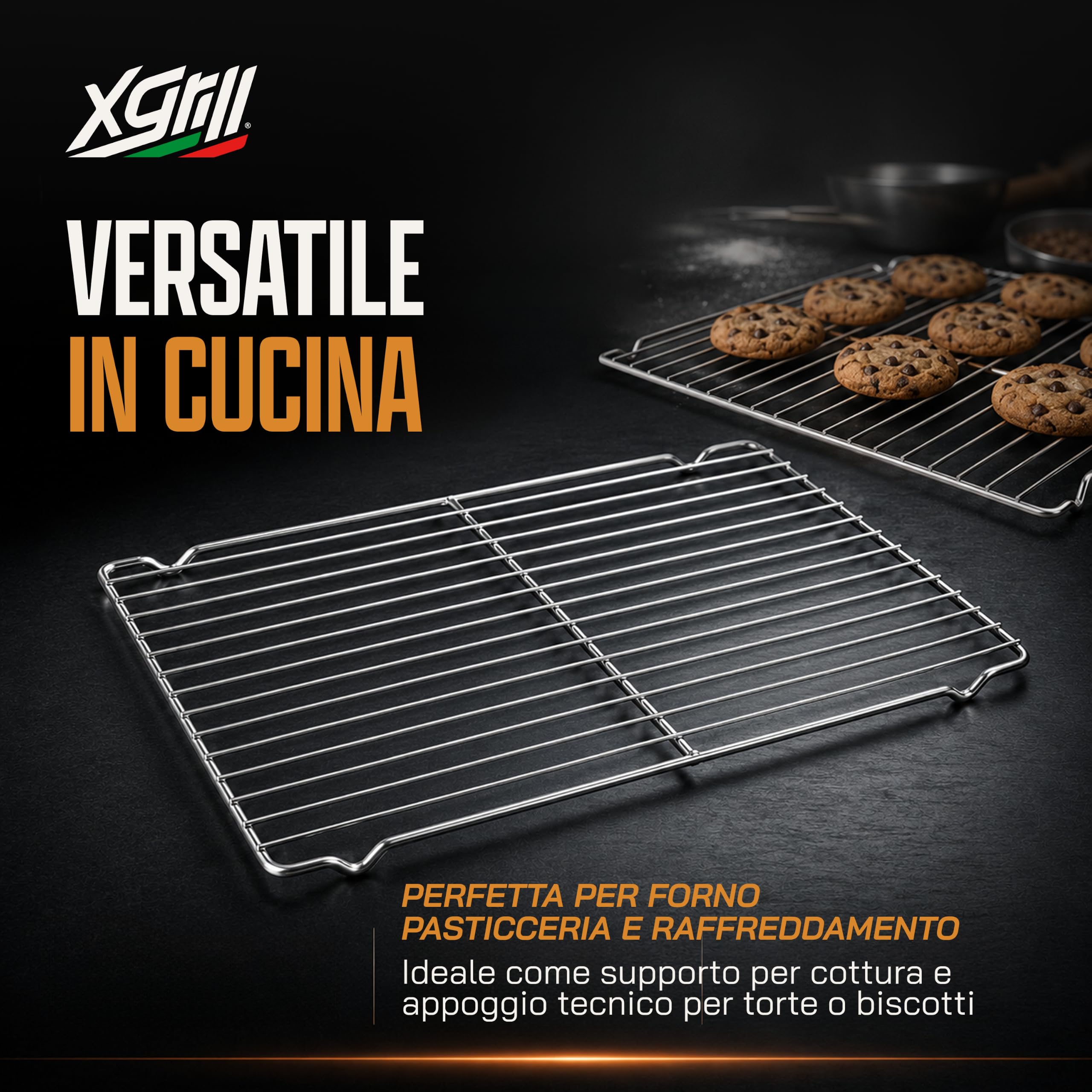XGRILL | Griglia Rialzata 53x32,5 cm in Acciaio Inox con Piedini per Forno, Pasticceria e Raffreddamento Alimenti | Made in Italy