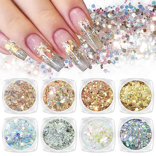 Laza 8 Colors Nail Art Glitter Diamond Dust Iridescent Nail