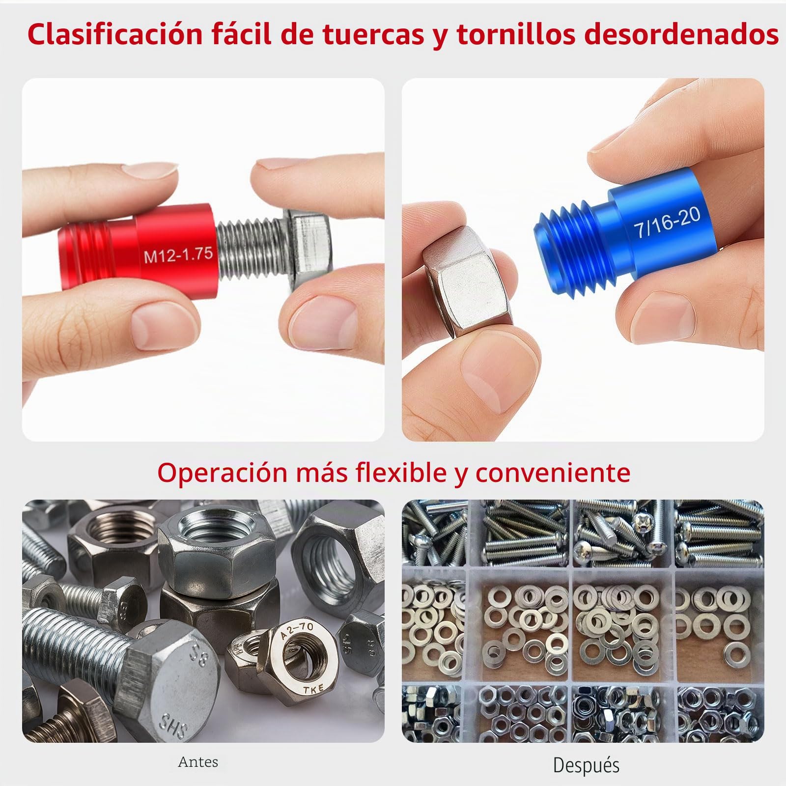 XUNTOP Probador de Roscas 50PCS Comprobador de Roscas 27Estándar&23Métrico Probador de Tamaño dede Rosca de Tuerca y Tornillo para Reparación de Automóviles DIY en Área Complicada y Estrecha