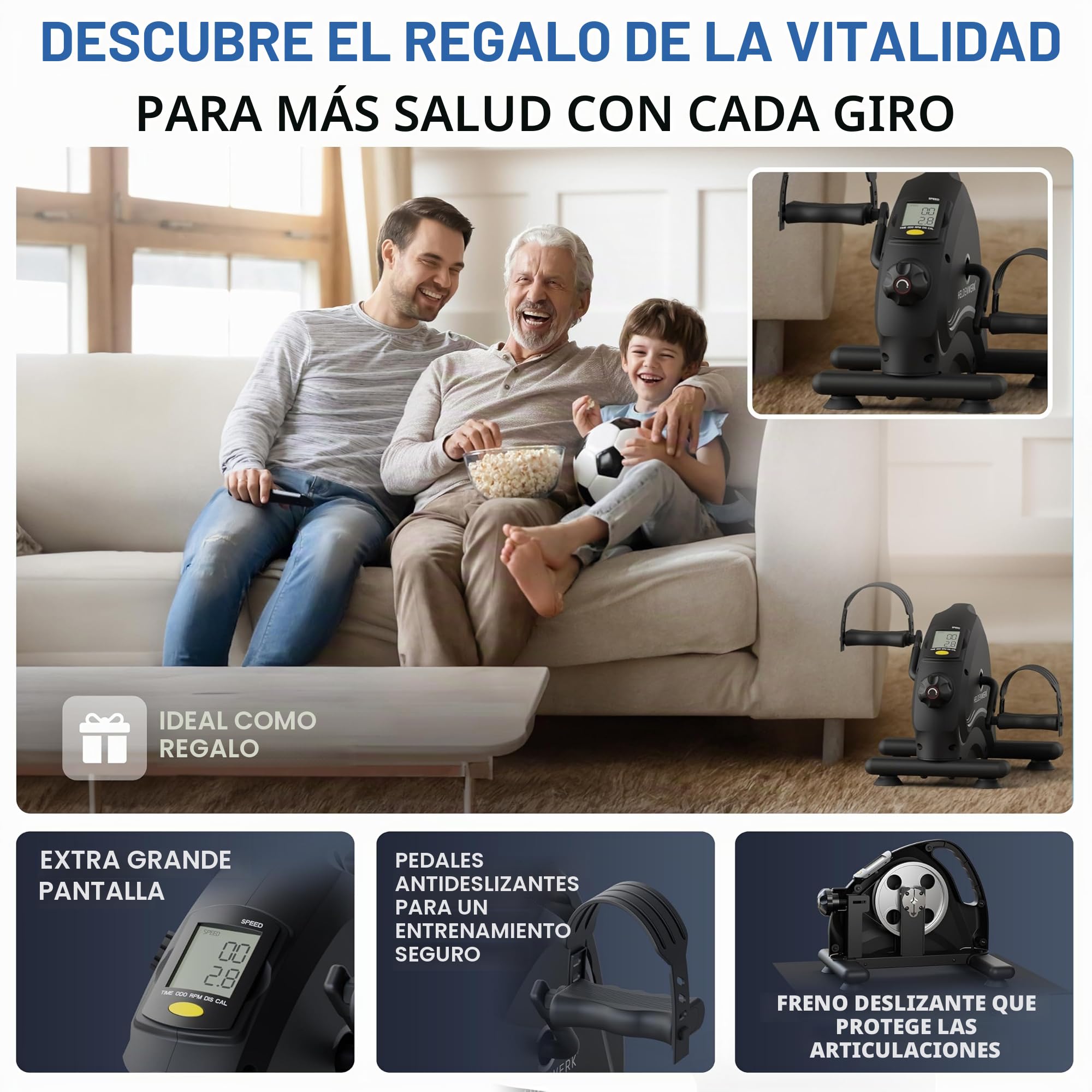 HELDENWERK Juego básico de entrenamiento de pedales, certificado TÜV/GS, incluye correa de fijación y alfombrilla antideslizante, ejercitador de brazos y piernas para el hogar, para personas mayores